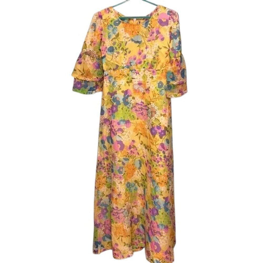 Handmade Vintage Floral Maxi Dress – XS (Estimated)